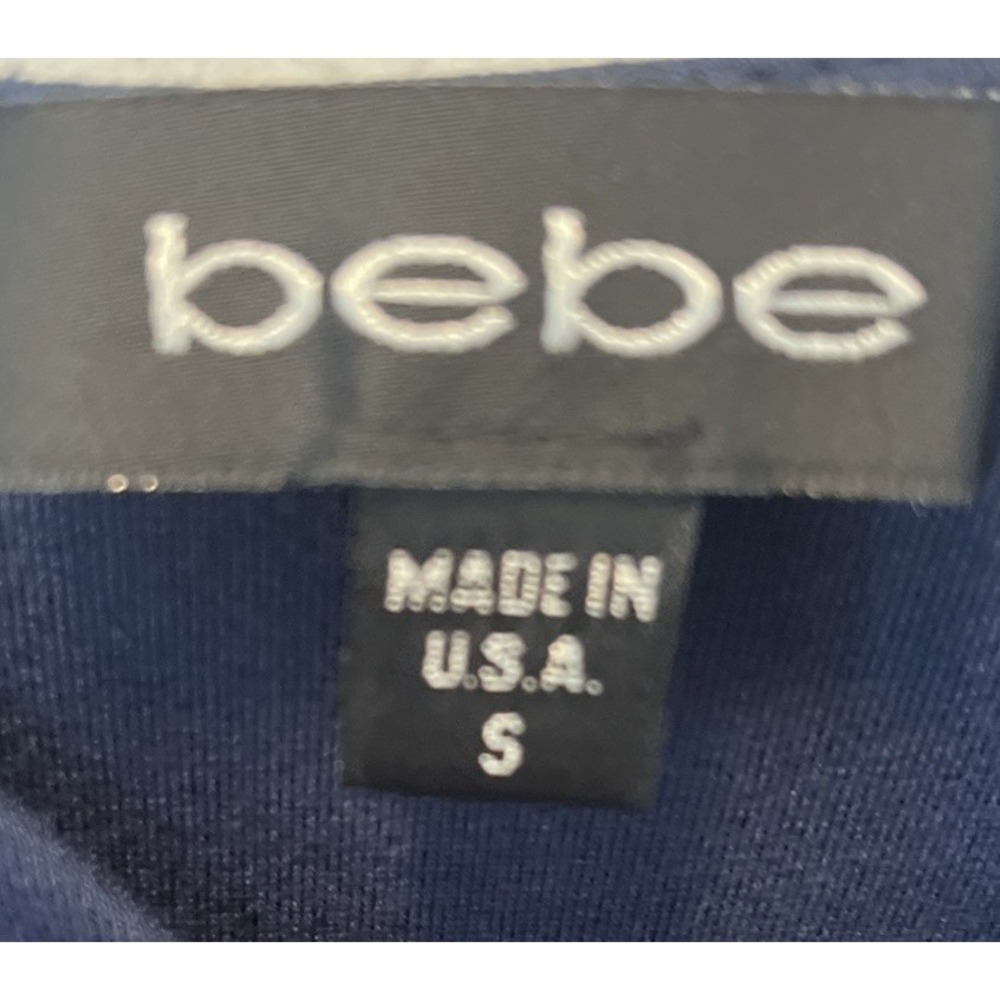 VTG Y2K Bebe Women’s Ruched Side Bodycon Dress Navy Blue Size Small Made In USA - Picture 5 of 16
